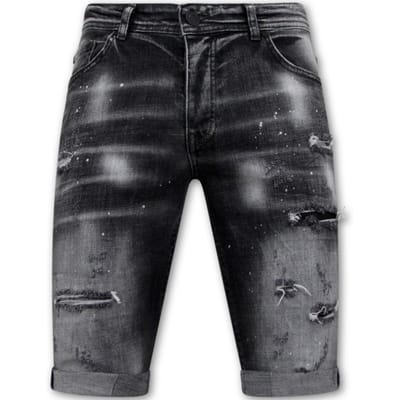 Distressed Short Stonewash Heren - Slim Fit -1087- Zwart
