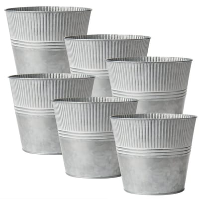 Dailygoods- Plantenpot - Set van 6 - Gegalvaniseerde Plantenbakken - Metalen Bloempotten - Rustieke Container - Duurzaam en Stevig - Bloempot
