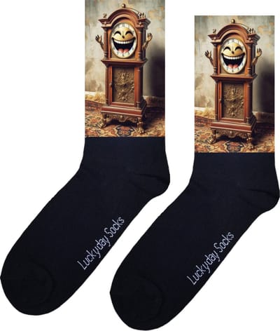 Wandklok - Opkikker - Grappige sokken - Valentijns cadeau - Verjaardag cadeau - Sinterklaas cadeau - Grappige sokken - Leuke sokken - Vrolijke sokken - Tijd - Klok - Vaderdag - Moederdag - Vleugels - Socks die Happy maken - 37-44