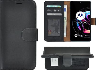 Hoesje Geschikt voor Motorola Moto Edge 20 Pro - Bookcase - Portemonnee Hoes Echt leer Wallet case Zwart
