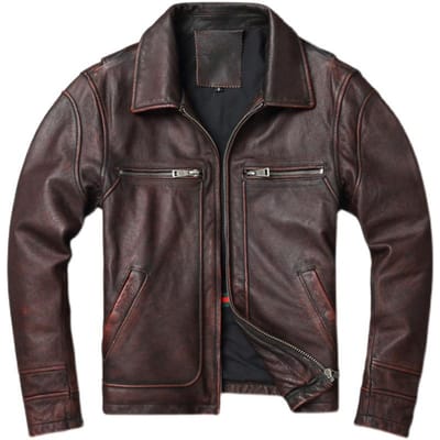 Heren koeienhuid jas Vintage heren leren jas Echt lederen kleding Heren winterjas Motorbiker jassen L gray