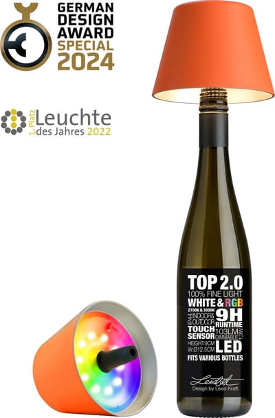 Sompex Flessenlamp " TOP" met houdbare kurk| Led|Oranje - oplaadbaar - indoor / outdoor - acculamp