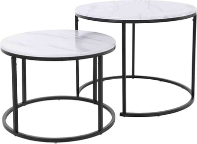 HS Collection Bijzettafel set - 2-delig - wit marmer - 45 cm