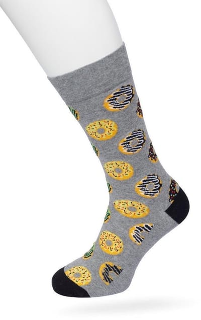 Bonnie Doon Heren Sokken met Donuts Print maat 40/46 Grijs - Thema Sokken - Donut - Cadeau Sokken - Word je Happy en vrolijk van - Zacht Katoen met Gladde Teennaad - Comfortabel - Perfect Cadeau - Medium Grey Heather - BT992125.112