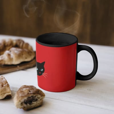 Magische Mok - Foto op Warmte Mokken - Koffiemok - Kat - Zwart - Staart - Magic Mok - Beker - 350 ML - Theemok