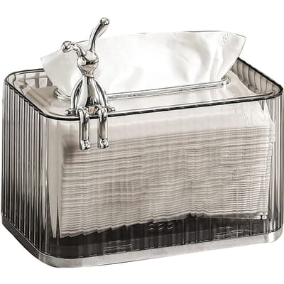 Tissueboxhouder Grote Opening Zelfliftende Veer Thuis Tissue Dispenser voor Badkamer Wastafel Ash Body Silver Bottom