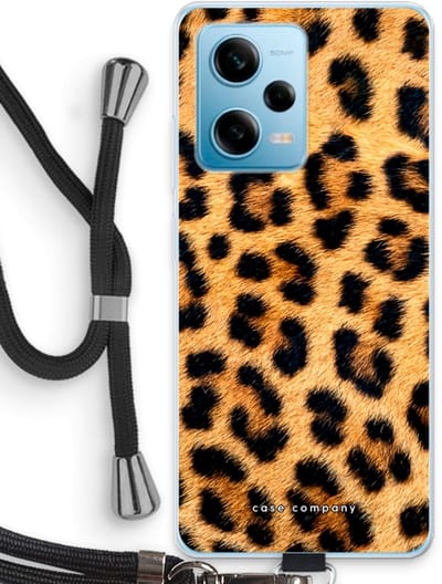Case Company® - Hoesje met koord geschikt voor Xiaomi Redmi Note 12 Pro 5G hoesje met Koord - Luipaard - Telefoonhoesje met Zwart Koord - Bescherming aan alle Kanten en Over de Schermrand