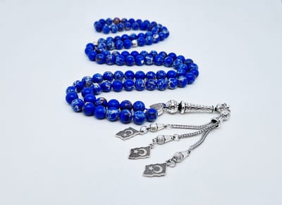Handgemaakte tesbih "Tasbih" natuursteen " Lapis Lazuli" - Aantal kralen 99 - Diameter kralen 8MM - met metaal tassel "Turkiye" - Een mooi cadeau-idee