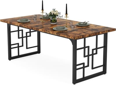 Tribesigns Keukentafel - Eettafel - 160 x 80 x 75 cm - Eetkamertafel Voor 6 Personen - met Stevige Metalen Poten - Industrieel Design - Vintage - Bruin