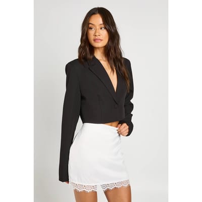 boohoo Dames Tall Satijnen Mini Rok Met Kanten Zoom | Ivoor | Maat: 36