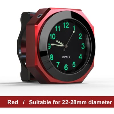 Waterdichte stuurhouder horloge universeel 18-22 mm motorfiets klok met moersleutel motor quartz klok aluminium lichtgevende klok fietsaccessoires rood