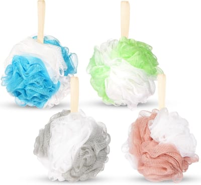 BRUBAKER Set van 4 badspons, douchespons, scrubspons, 50 g voor lichaamscrub of massage, wellnesssponzen, incl. geschenkdoos