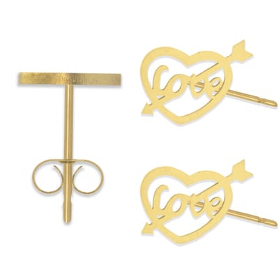 Cadeau Oorbellen met Hartje "Love" - Roestvrij Staal - Goudkleurig - Cadeau Sieraad op Kaartje - Pax Amare