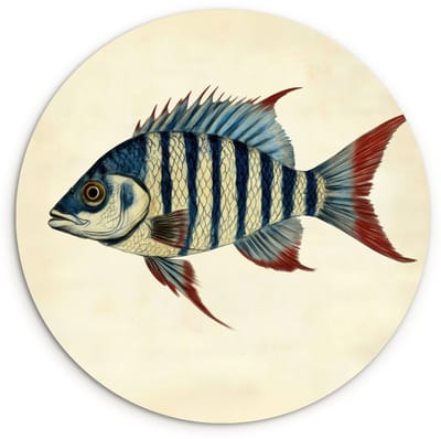 WallCircle® Wandcirkel 120x120 cm - Muurcirkel Gestreept - Donkerblauw - Rugvin - Vis - Muurdecoratie woonkamer - Wanddecoratie slaapkamer - Kamer decoratie accessoires - Ronde schilderijen XXL