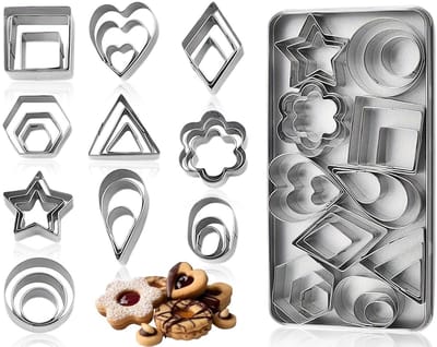 Dailygoods- Koekjessnijders 30 stuks - Mini-uitsteekvormen - Geometrische vormen - Taartdecoraties - Roestvrij staal - Duurzaam en betrouwbaar - Uitsteekvormpjes