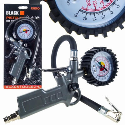 BANDEN OPPOMP PISTOOL GROTE DRUKMETER POMP 12 BAR 1/4 SLANG 35 CM ZWART