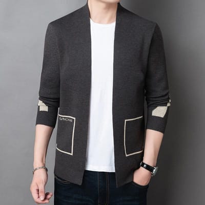 Cardigan Tricoté Printemps et Automne pour Homme Beau Cardigan Extérieur Fin Pull en Laine Décontracté Ample pour Homme 4XL gris
