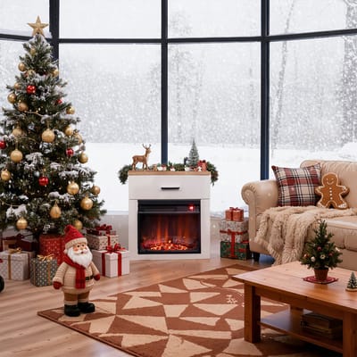 HOMAVO 14'' Elektrische Sfeerhaard met Meubel - 1000W Elektrische Haard met Verwarming - 3D-Vlammenkleuren- Timerfunctie - Oververhittingsbeveiliging