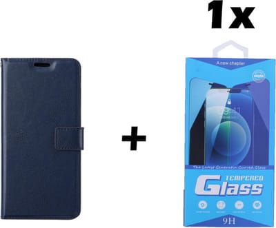 iPhone 13 Mini Telefoonhoesje - Bookcase - Ruimte voor 3 pasjes - Kunstleer - met 1x Tempered Screenprotector - SAFRANT1 - Donkerblauw