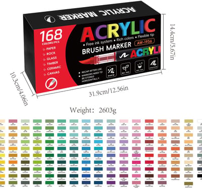 Acrylmarkers - 168 kleuren - zachte punt zonder indrukken - voor kunst, DIY tekenen en graffiti - geschenkdoos
