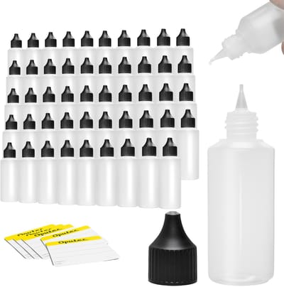 Oputec 50x 100 ml druppelflessen – PE doseerflessen – levensmiddelveilig + etiketten