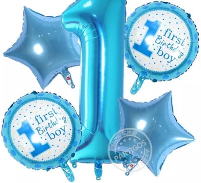 Ballonboeket 1e verjaardag jongen, 5 delig