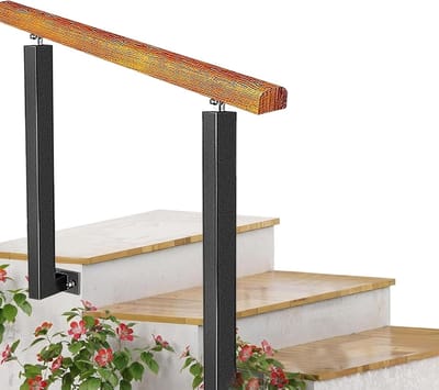 Houten Trapbeugels - Smeedijzeren Leuning - Veilige Traplift - Verstelbaar 270 Graden - 110 cm - Natuurlijk Hout
