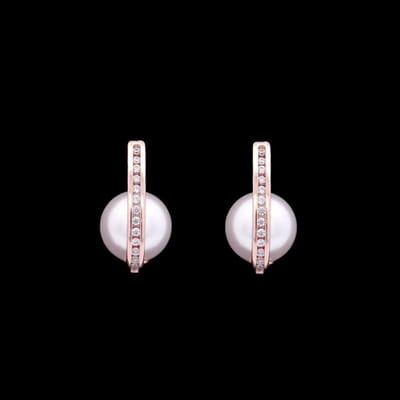 Victoria Valenza Roségoudkleurige Oorbellen met Parels en Zirkonia Stenen - Oorringen - Rosegoudkleurig - Parel oorbellen - Zirkonia