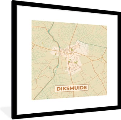 Fotolijst incl. Poster - Stadskaart - Plattegrond - België - Diksmuide - Kaart - 40x40 cm - Posterlijst