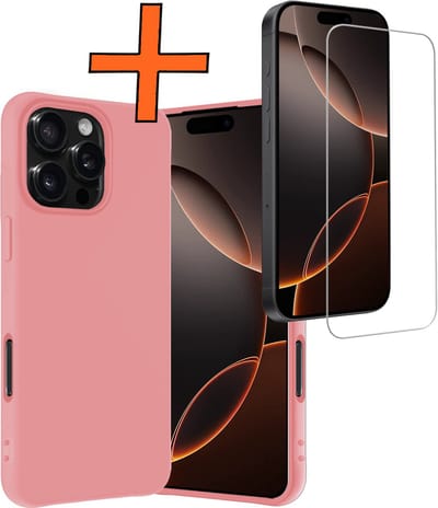 Hoes - Met Screenprotector - Geschikt voor Apple iPhone 16 Pro - Sterk & Shockproof - Back Cover - Siliconen Case - Telefoon Hoes - Lichtroze
