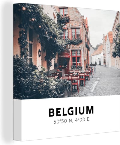 Canvas Schilderij België - Terras - Stad - 20x20 cm - Wanddecoratie