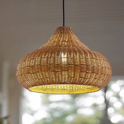 Lucande - Hanglampen buiten - 1licht - rotan, ijzer - H: 30 cm - E27 - beige, zwart
