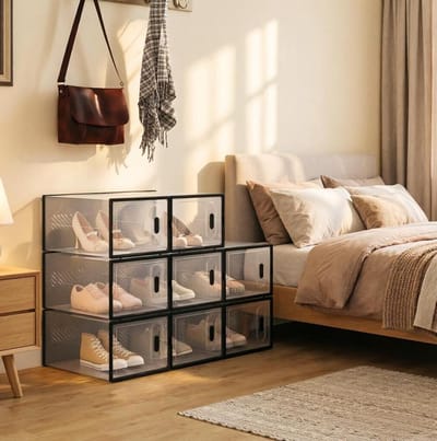 HAUSS SPOLE Schoenopbergbox - Stapelbare Modulaire Opbergdozen Met Voorklep - Voor Schoenen En Kleine Spullen - Kunststof - 25x18,5x35,5 Cm - Zwart Transparant