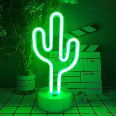 Daity LED Cactus Neonbord met standaard - neonlicht - nachtlampje - werkt op batterijen/USB - geschikt voor feesten - verjaardagen - decoraties - vrienden - kindercadeaus [G-Klasse energiezuinig]