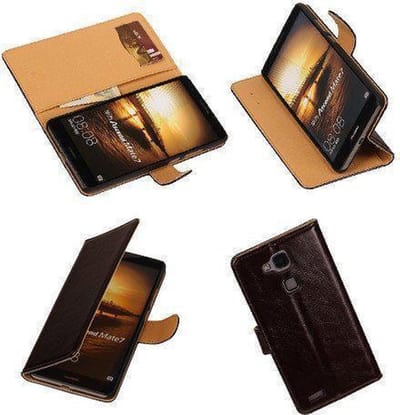 PU Leder Mocca Huawei Ascend Mate 7 Book/Wallet Case/Cover