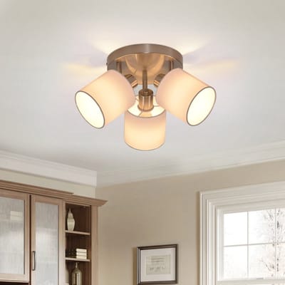 NETTLIFE Opbouwspot - 3-lichts - nikkel - rond - E14 Fitting - met Stof Lampkap - 350° draaibar Plafondspot - Vintage Keukenlamp - Max. 25W - Metaal - voor Slaapkamer | Hal | Woonkamer - Zonder Lichtborn - L 20cm
