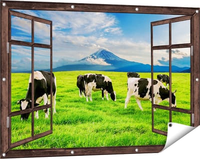 Gards Tuinposter Doorkijk Koeien in de Wei - 120x80 cm - Tuindoek - Tuindecoratie - Wanddecoratie buiten - Tuinschilderij