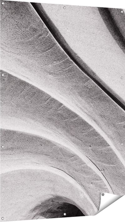 Gards Tuinposter Abstracte Kunst Gestreepte Stenen in het Grijs - 100x150 cm - Tuindoek - Tuindecoratie - Wanddecoratie buiten - Tuinschilderij