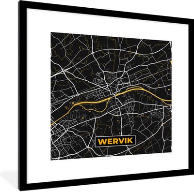 Fotolijst incl. Poster - Plattegrond - Goud - Kaart - Wervik - Stadskaart - 40x40 cm - Posterlijst