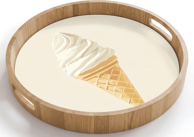 Dienblad rond 40x40 cm - Schootdienblad hout - Softijs - Hoorntje - Wit - Borrelplank rechthoek - Plateau houten dienbladen