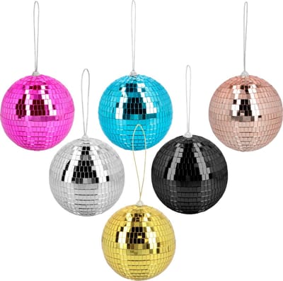 Disco spiegelballen set 6x stuks - mix kleuren - Dia 15 cm - Seventies/eighties thema versiering