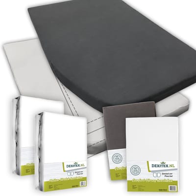 Dexitex Textielpakket Frans bed - 2 moltons met 2 hoeslakens, LINKS 1 x Wit + 1x Antraciet