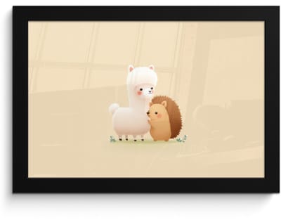 Poster in lijst - Fotolijst 30x20 cm - Posters - Alpaca - Egel - Bruin - Knuffelen - Posterlijst zwart - Decoratie - Wanddecoratie woonkamer - Muurdecoratie slaapkamer