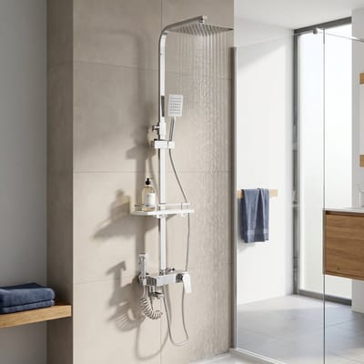 Regendoucheset met Handdouche - Doucheset met digitaal display - Glijstangset 850-1240 mm - 4 functies met bidet - verchroomd metaal - zilver