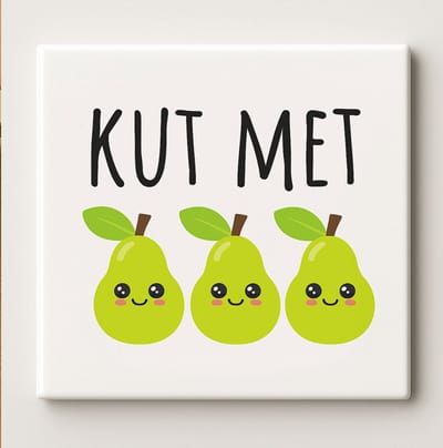 Grappig Peren Tegeltje - 15x15 cm Schattige Keramische Tegel met Humoristische Quote voor Thuis of Kantoor