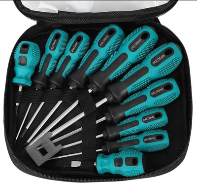 10 stuks magnetische schroevendraaierset, 5 maten zware chroom-vanadium-stalen schroevendraaier 5 platte en 5 kruiskopschroevendraaier met antislipgreep voor reparatie huisverbetering