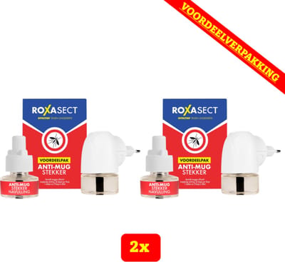 2 x Roxasect Anti-Mug Bundel - 2X Anti-Mug Muggenstekker + 4X Navulverpakkingen - Voordeelverpakking