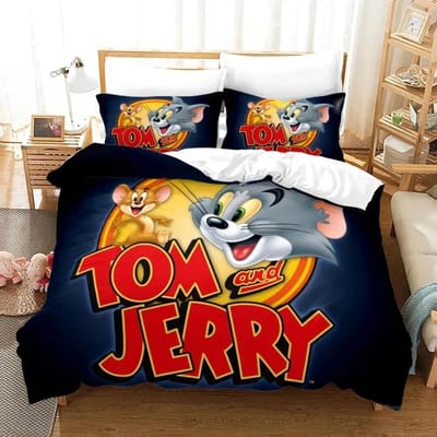 Cartoon T-Tom Muis en Kat Beddengoed Set J-Jerry Dekbedovertrek Beddengoed Set Dekbedhoes Kussensloop Dekbed King Queen Maat Jongens Volwassenen 180*220cm 3pcs