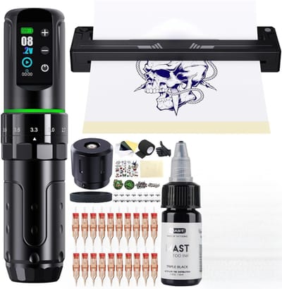 CRLYN® Tattoo Machine met Accessoires - Tattoo kit Draadloos - Complete Set - Zwart