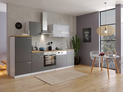 Goedkope keuken 280 cm - complete keuken met apparatuur Malia - Wit/Grijs - soft close - keramische kookplaat - vaatwasser - afzuigkap - oven - spoelbak